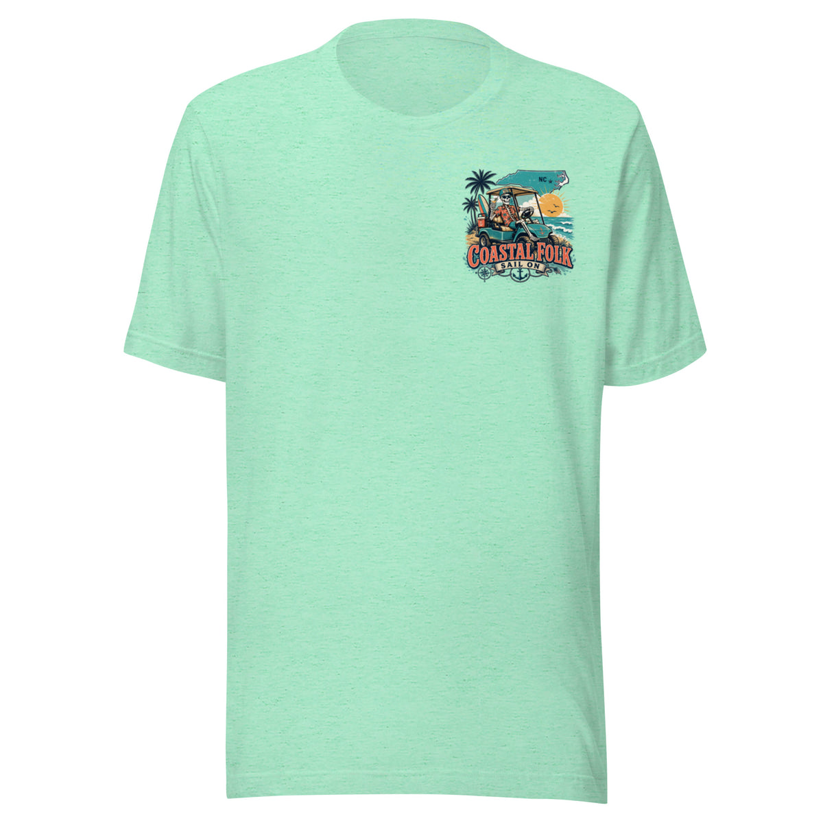 Coastal Folk: NC Cruisin' T-Shirt in Heather Mint, front view