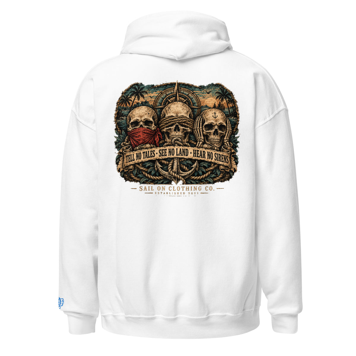 Tri Skulls Hoodie - White - back