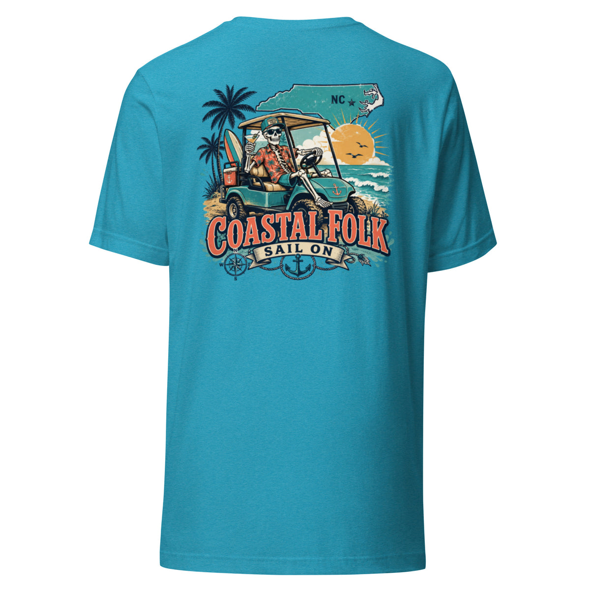 Coastal Folk: NC Cruisin' T-Shirt in Heather Aqua, back view