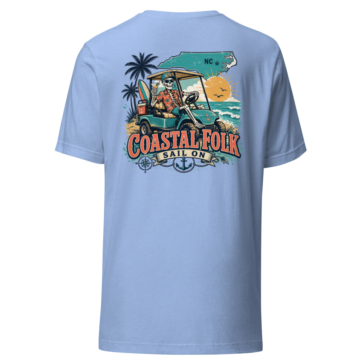 Coastal Folk: NC Cruisin' T-Shirt in Heather Carolina Blue, back view