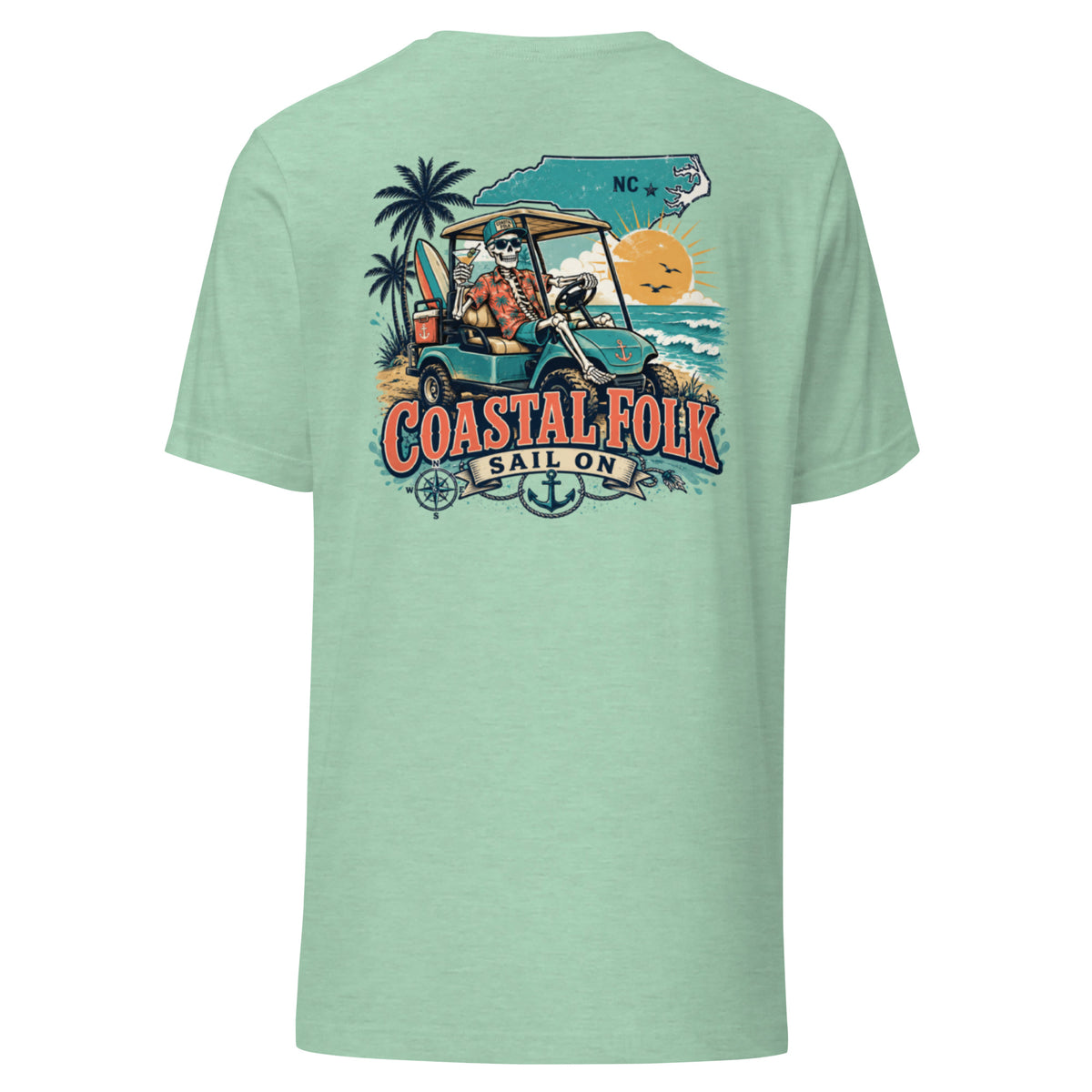 Coastal Folk: NC Cruisin' T-Shirt in Heather Prism Mint, back view
