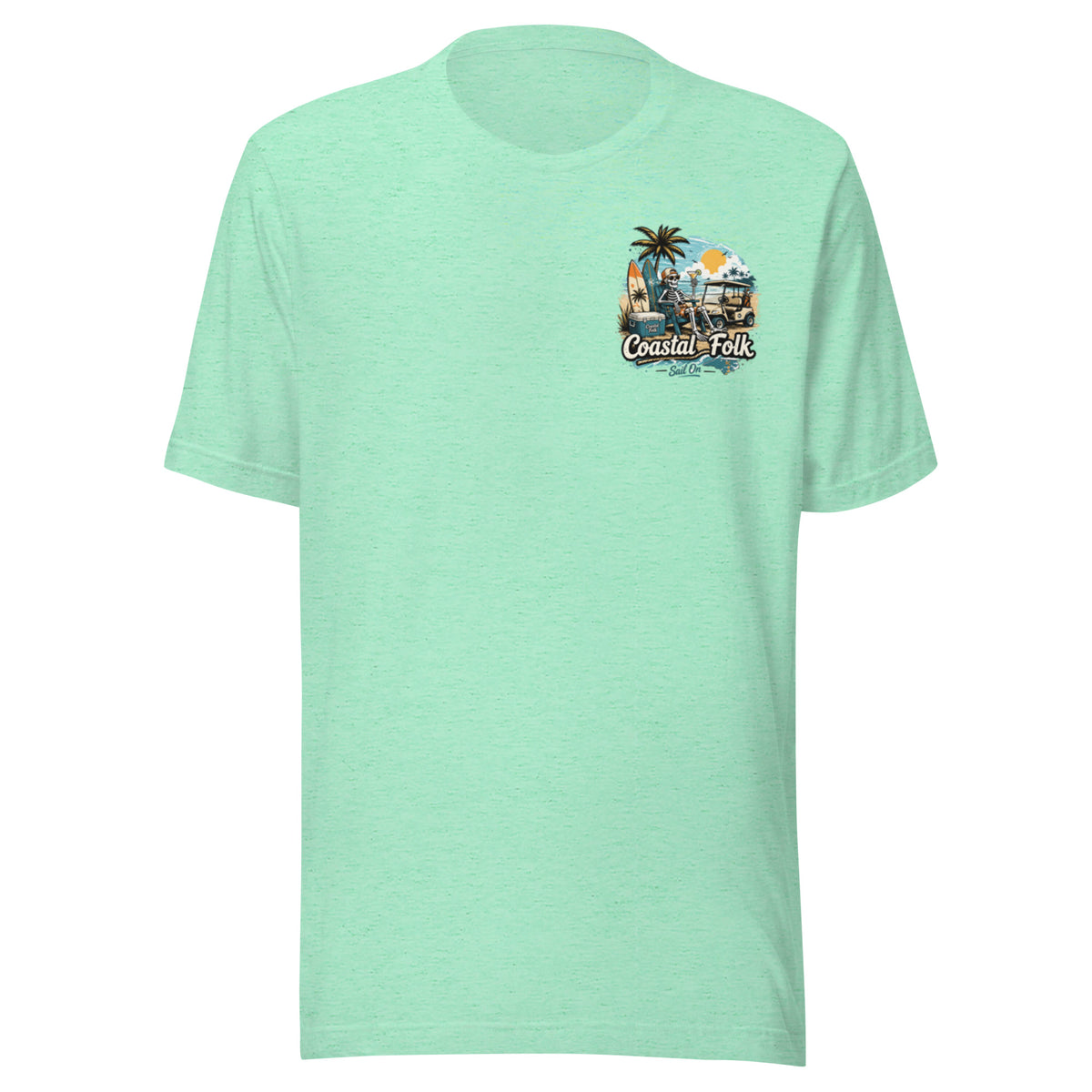 Coastal Folk: Salty & Relaxed T-Shirt in Heather Mint, front view