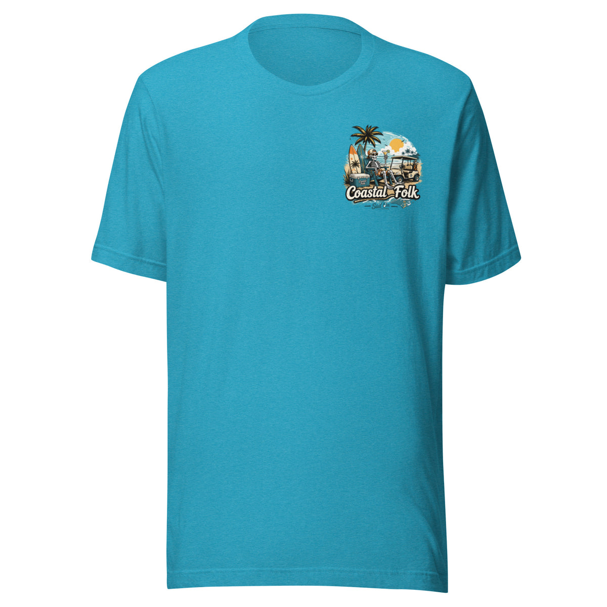 Coastal Folk: Salty & Relaxed T-Shirt in Heather Aqua, front view