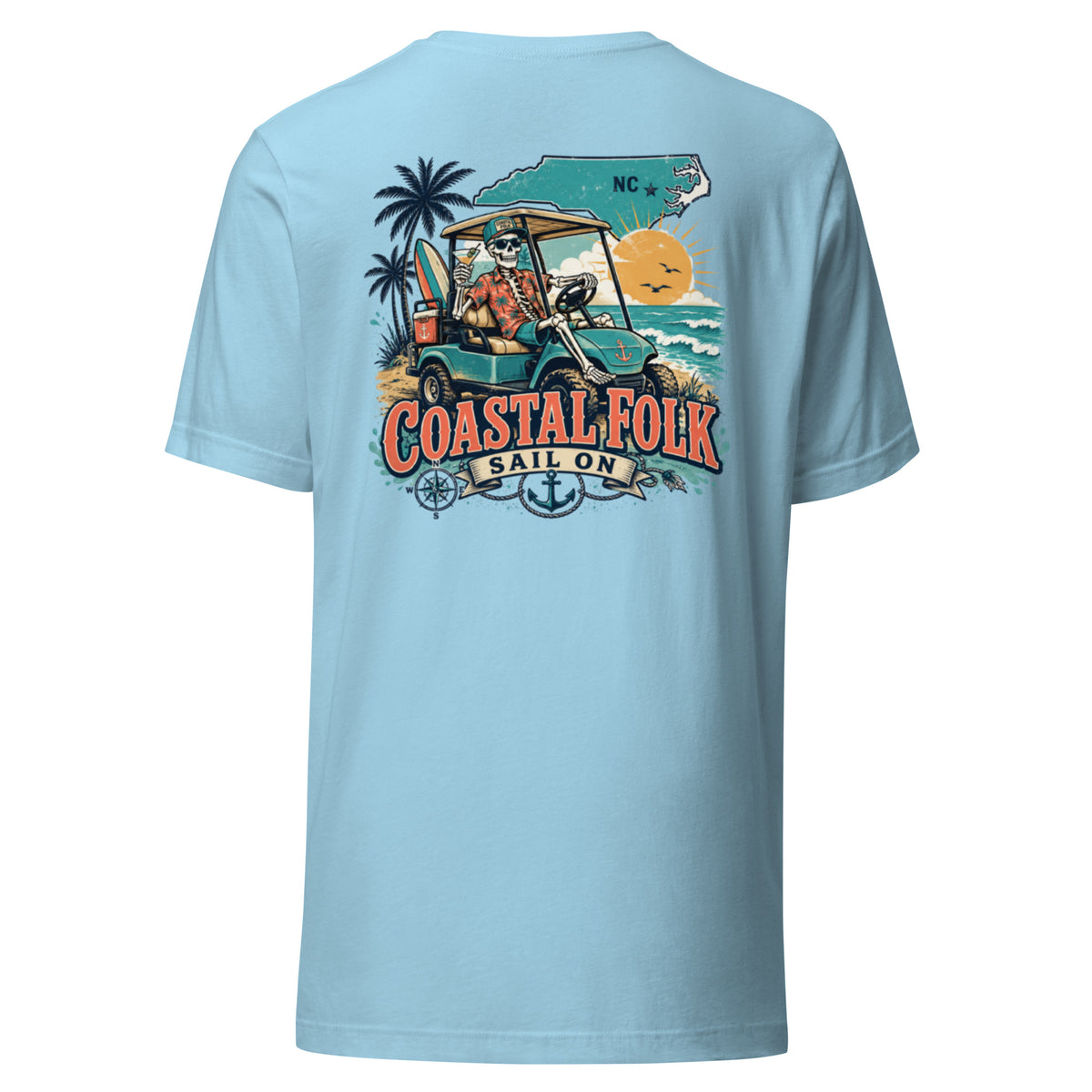 Coastal Folk: NC Cruisin' T-Shirt in Ocean Blue, back view