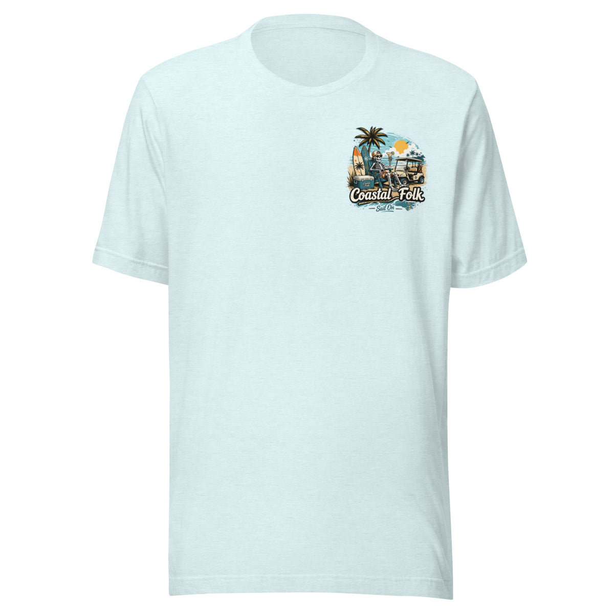 Coastal Folk: Salty & Relaxed T-Shirt in Heather Ice Blue, front view