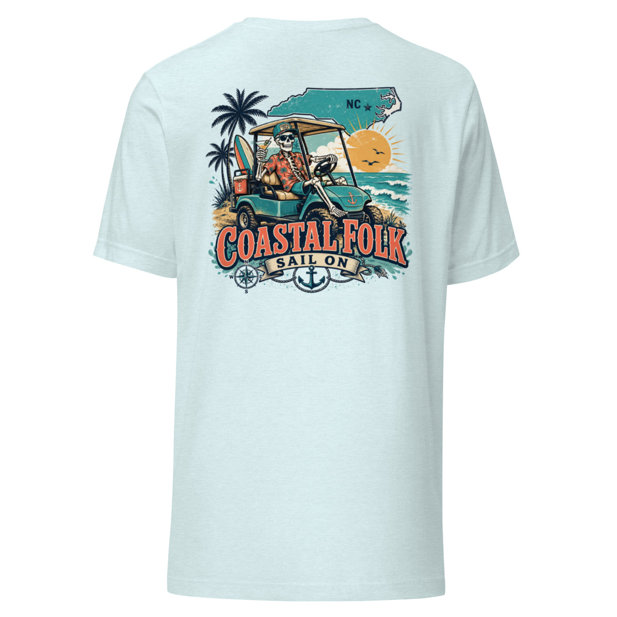 Coastal Folk: NC Cruisin' T-Shirt in Heather Ice Blue, back view