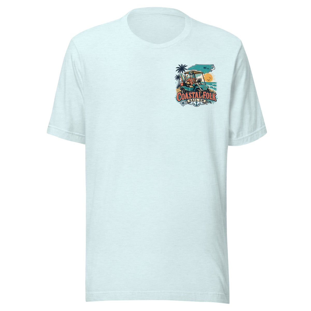 Coastal Folk: NC Cruisin' T-Shirt in Heather Ice Blue, front view