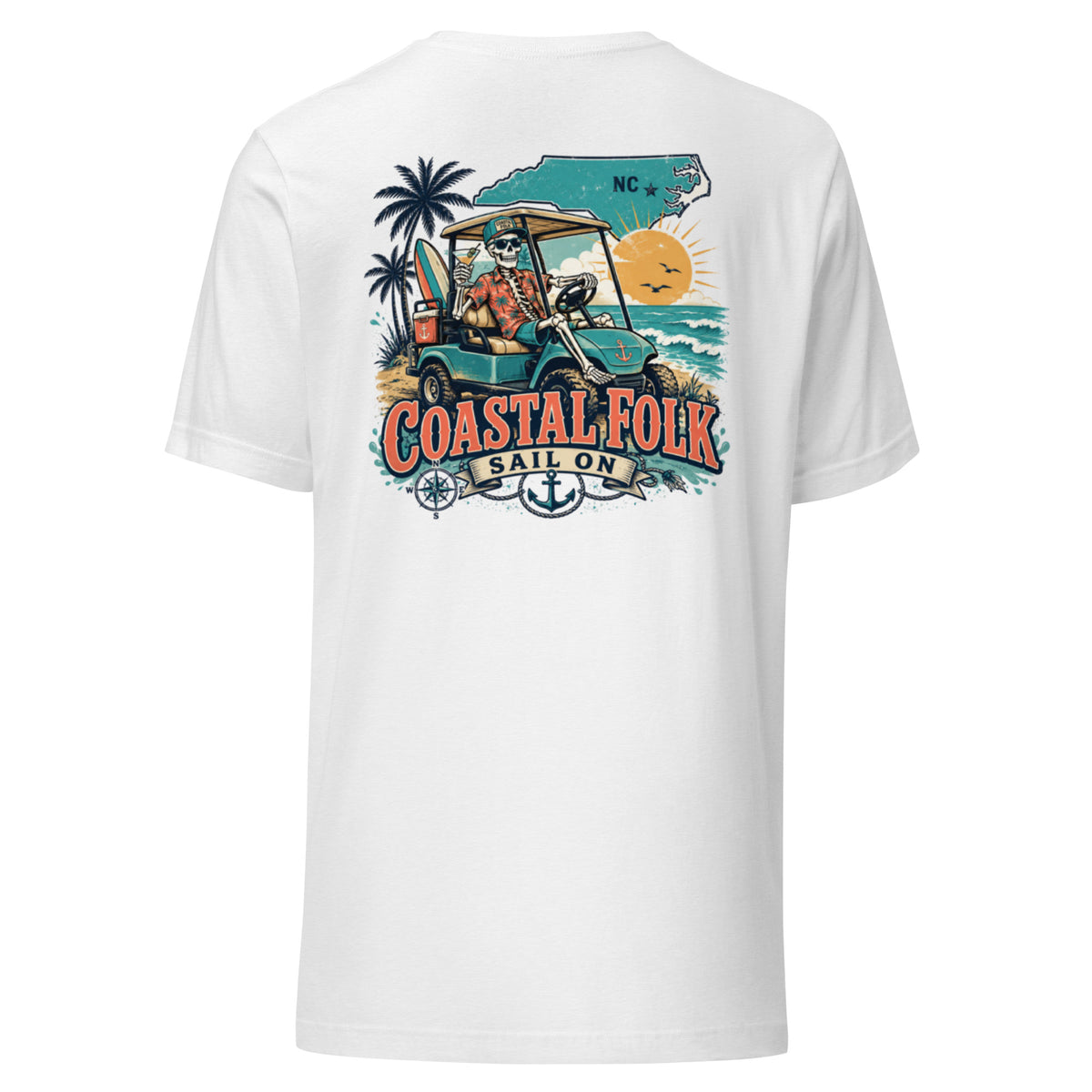 Coastal Folk: NC Cruisin' T-Shirt in Solid White Blend, back view