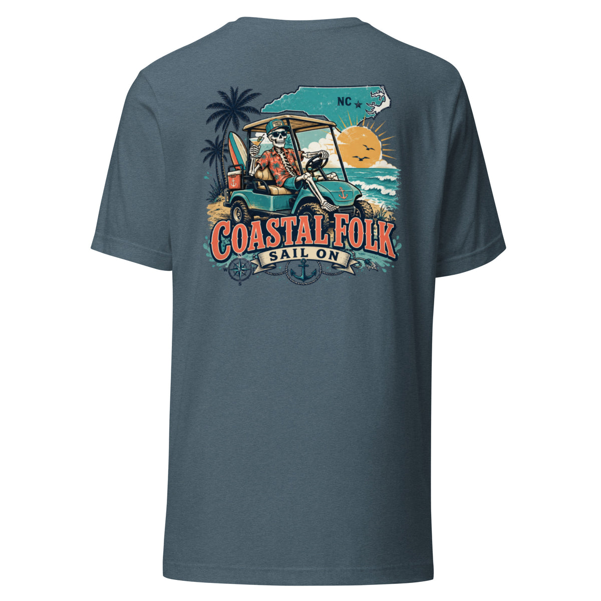 Coastal Folk: NC Cruisin' T-Shirt in Heather Slate, back view