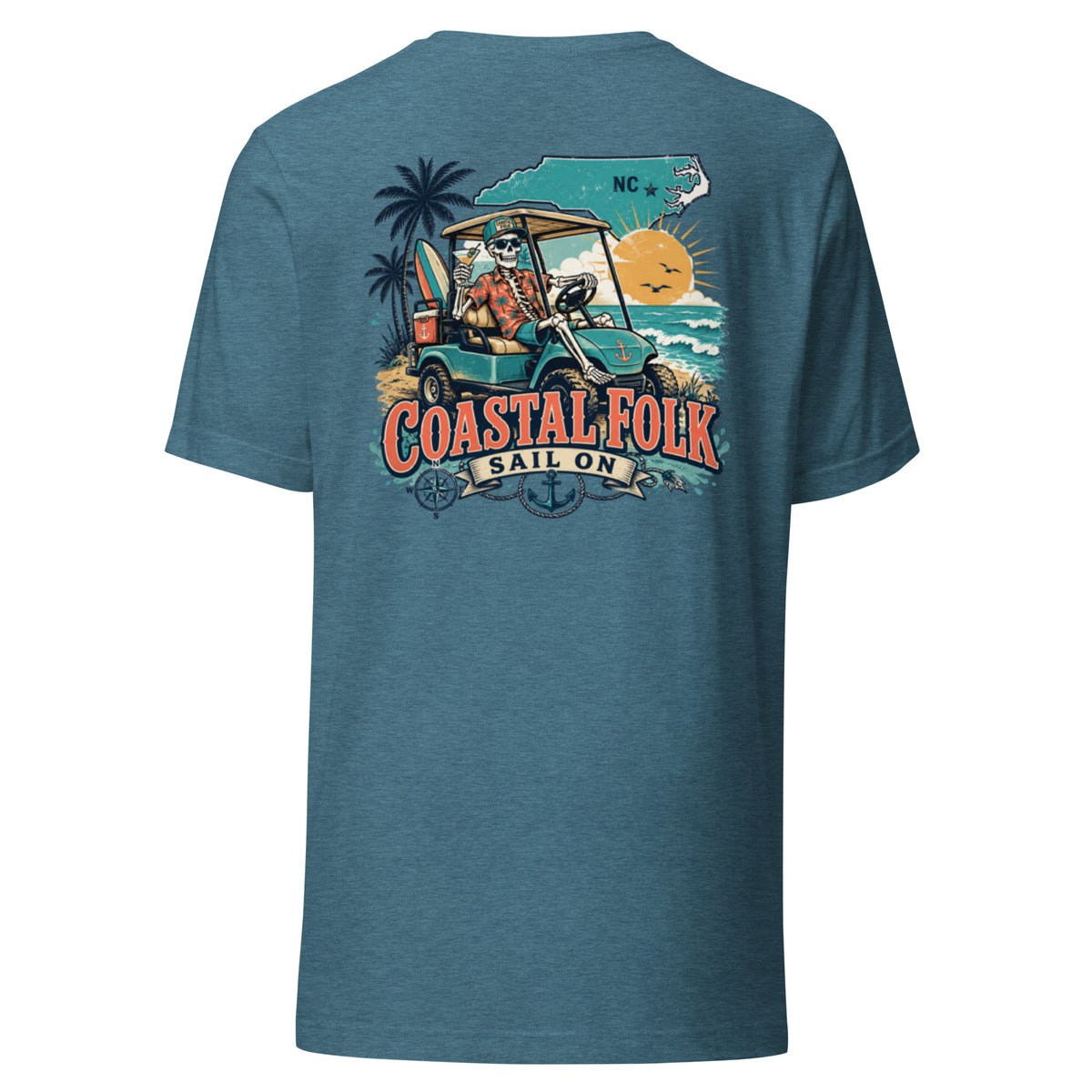 Coastal Folk: NC Cruisin' T-Shirt in Heather Deep Teal, back view