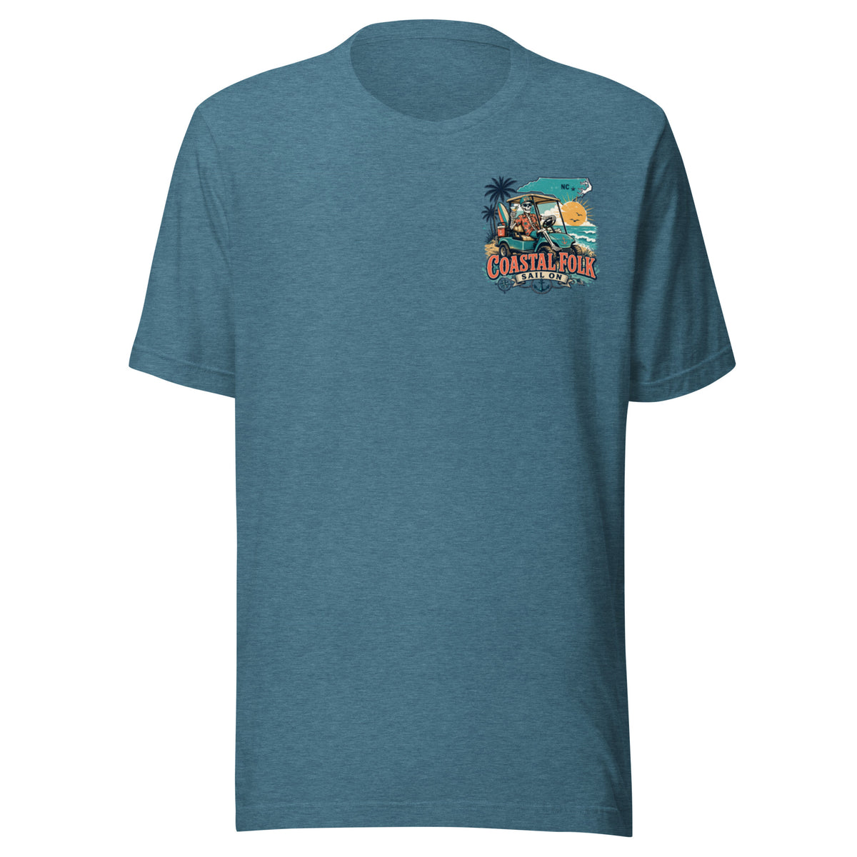 Coastal Folk: NC Cruisin' T-Shirt in Heather Deep Teal, front view