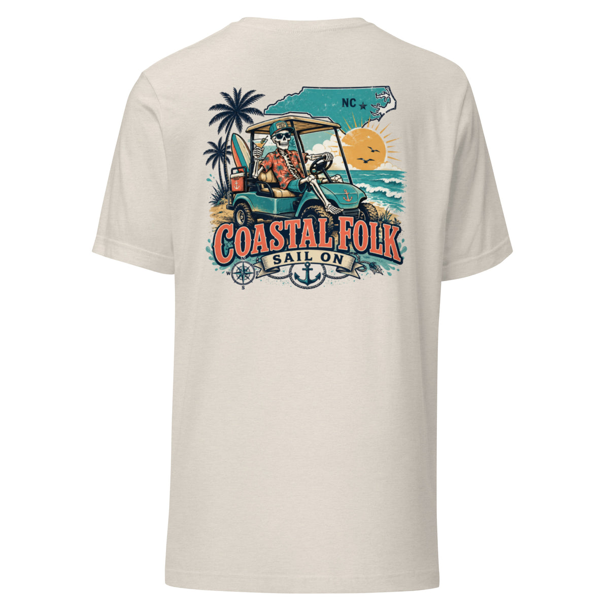 Coastal Folk: NC Cruisin' T-Shirt in Heather Dust, back view