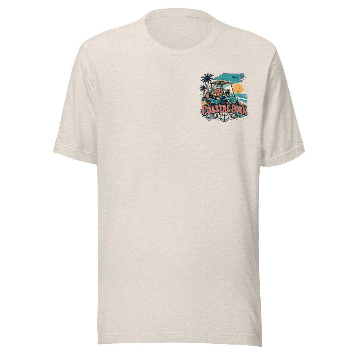 Coastal Folk: NC Cruisin' T-Shirt in Heather Dust, front view