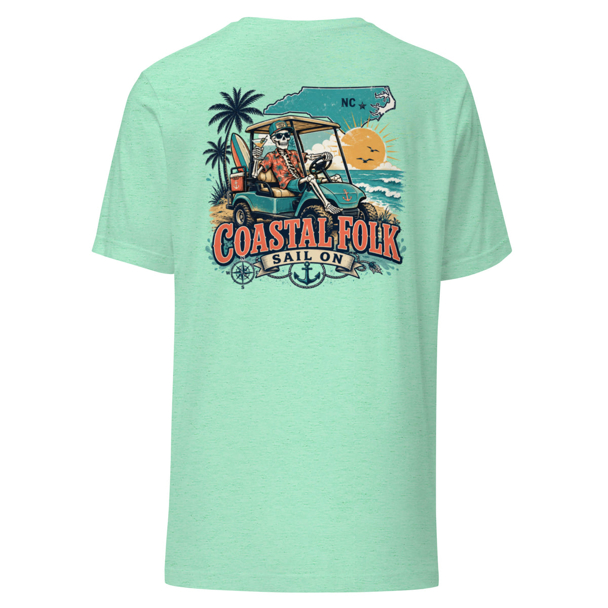 Coastal Folk: NC Cruisin' T-Shirt in Heather Mint, back view