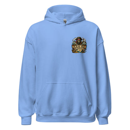 Blackbeard's Coast Hoodie in Carolina Blue, front view with Sail On left-chest logo