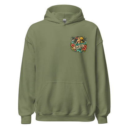 Coastal Mermaid Hoodie in Military Green, front view with Sail On left-chest logo