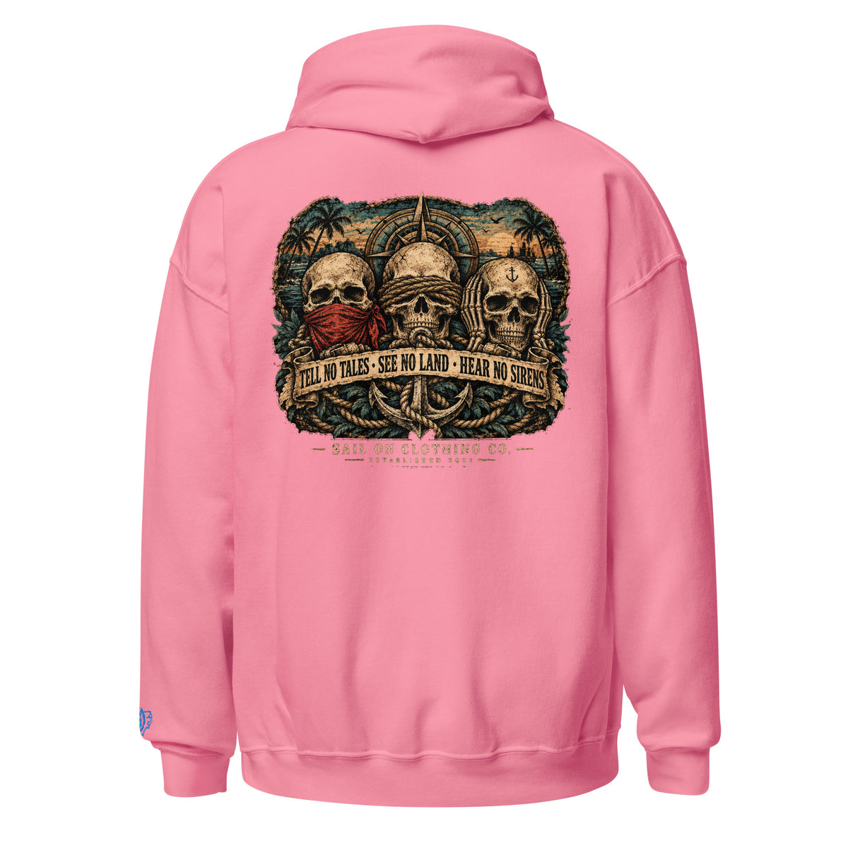 Tri Skulls Hoodie - Azalea - back