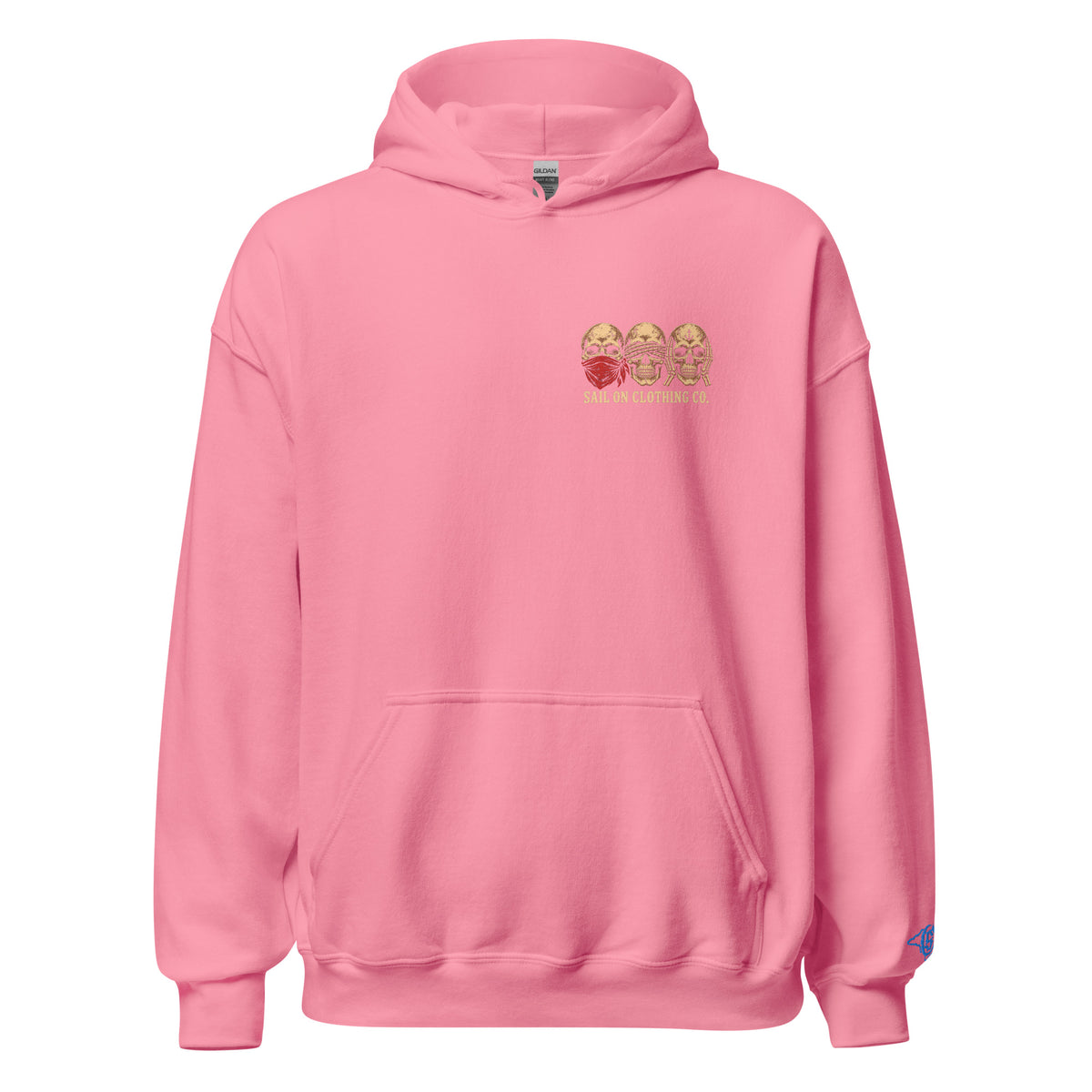 Tri Skulls Hoodie - Azalea - front