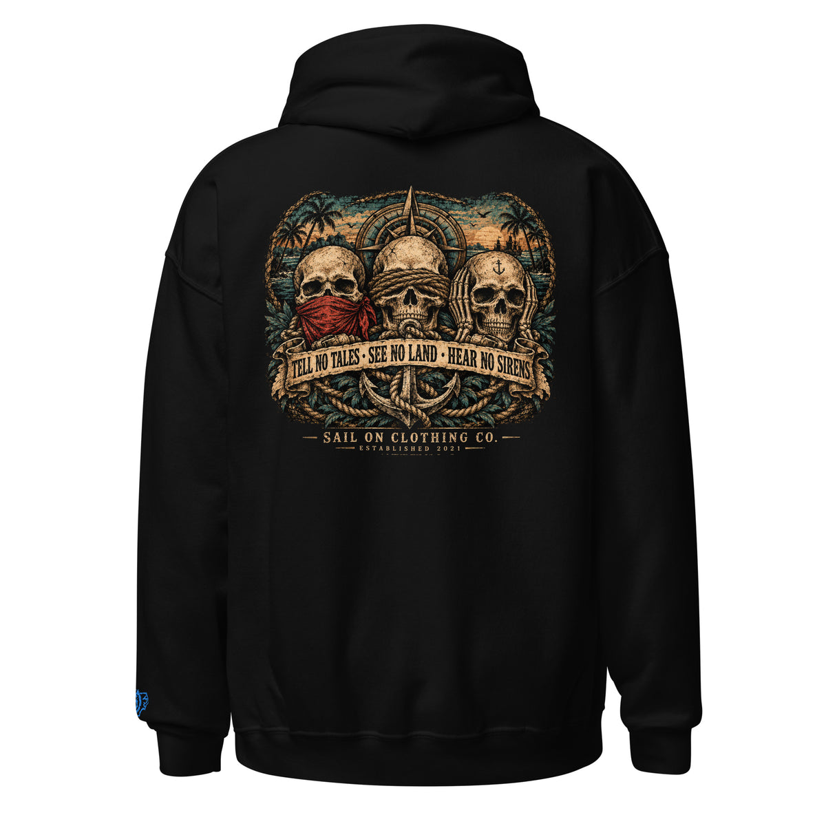 Tri Skulls Hoodie - Black - back
