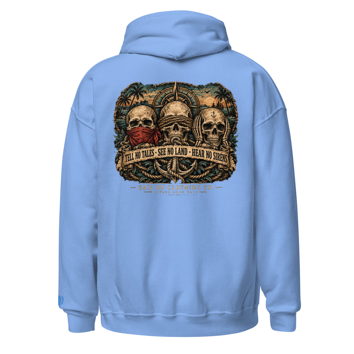 Tri Skulls Hoodie - Carolina Blue - back