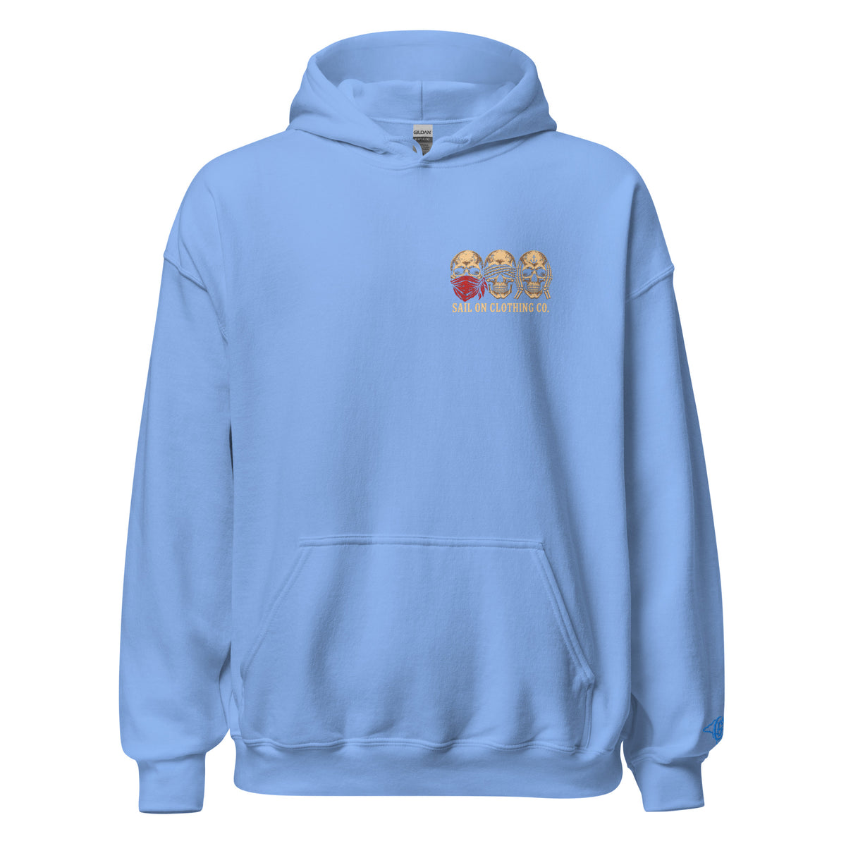 Tri Skulls Hoodie - Carolina Blue - front
