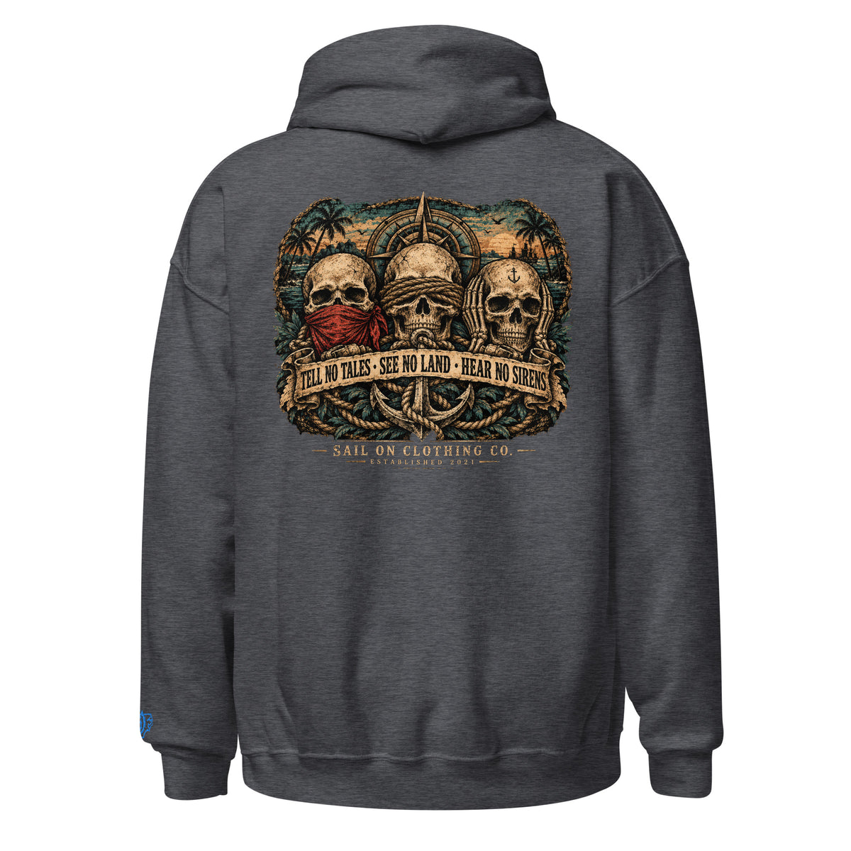 Tri Skulls Hoodie - Dark Heather - back