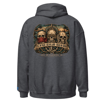 Tri Skulls Hoodie - Dark Heather - back