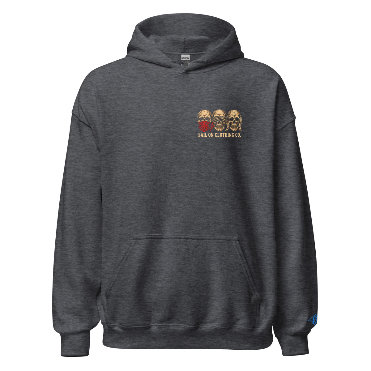 Tri Skulls Hoodie - Dark Heather - front