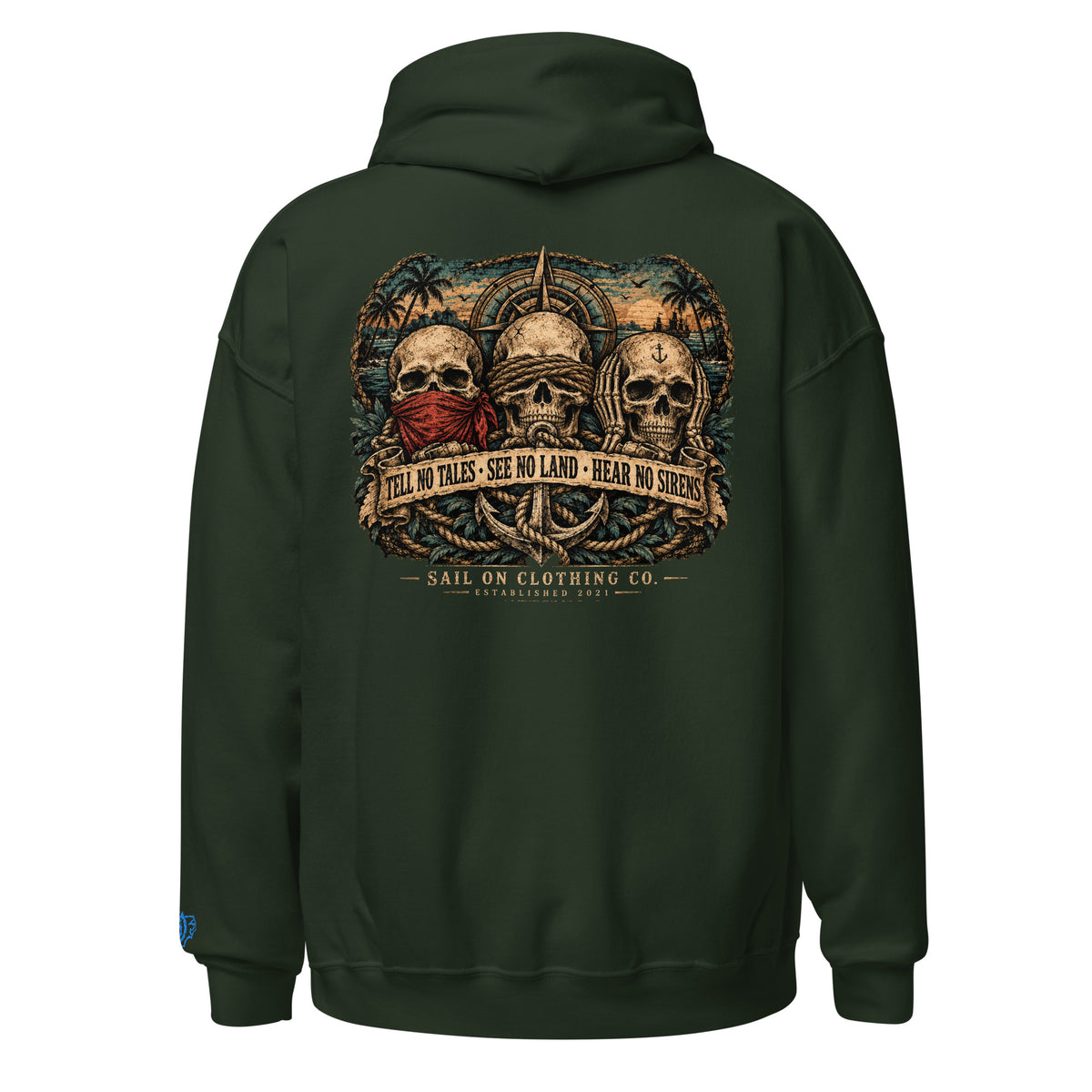 Tri Skulls Hoodie - Forest Green - back