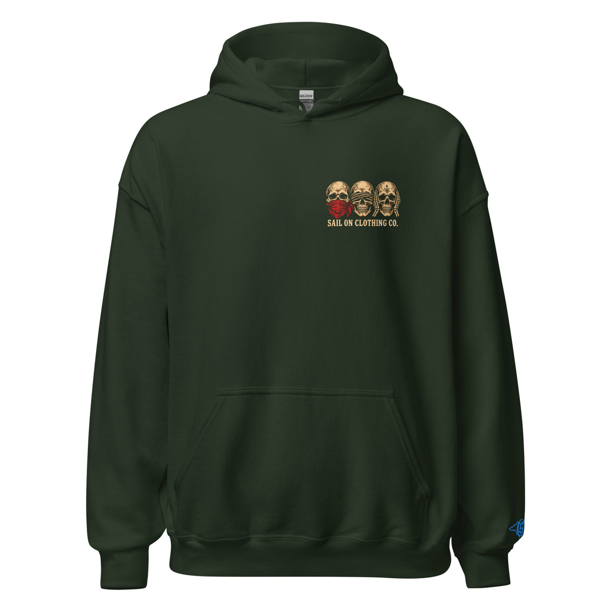 Tri Skulls Hoodie - Forest Green - front