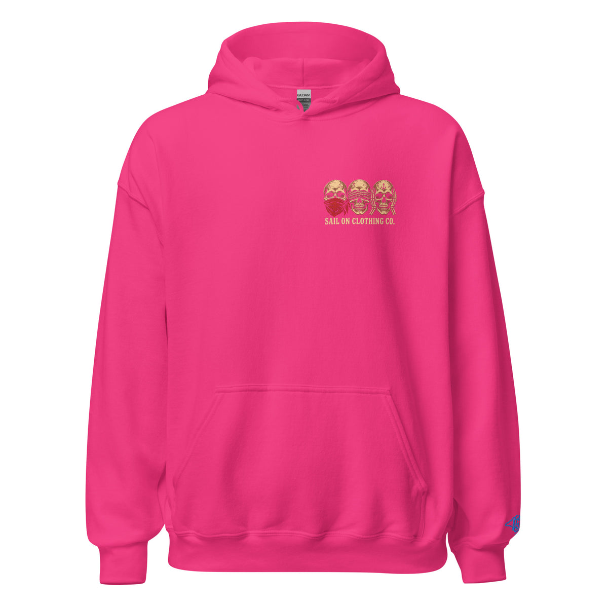 Tri Skulls Hoodie - Heliconia - front