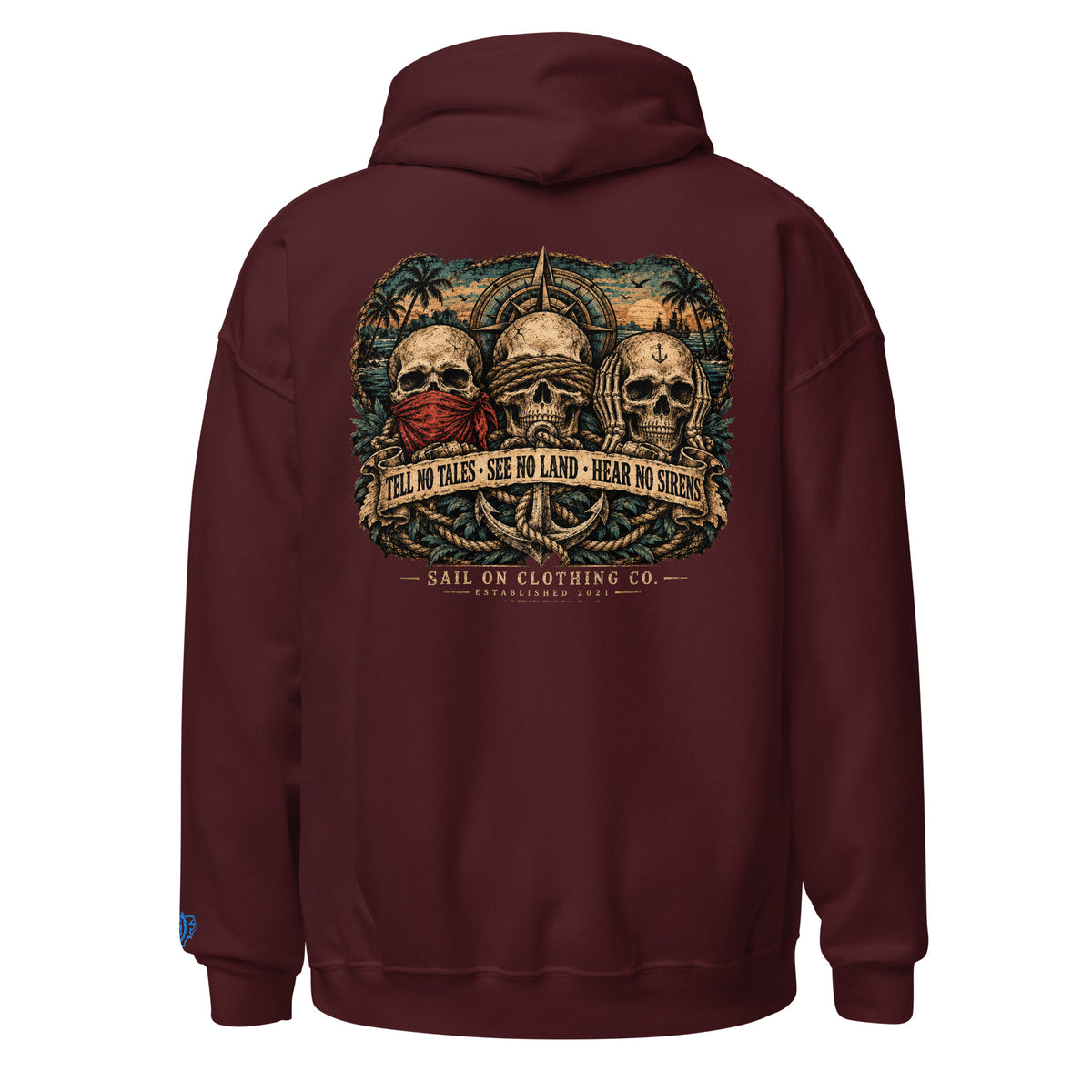 Tri Skulls Hoodie - Maroon - back
