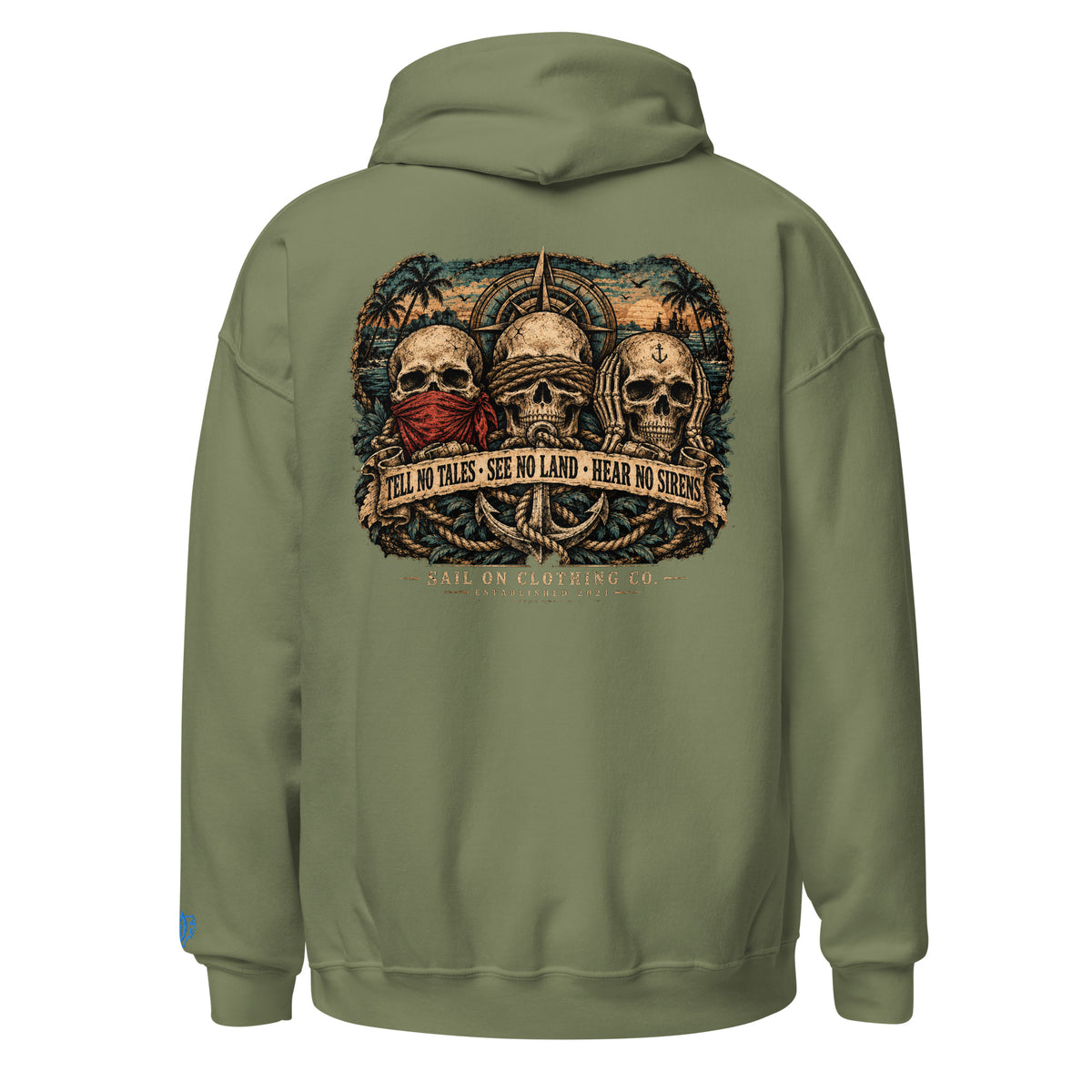 Tri Skulls Hoodie - Military Green - back