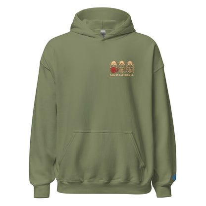 Tri Skulls Hoodie - Military Green - front