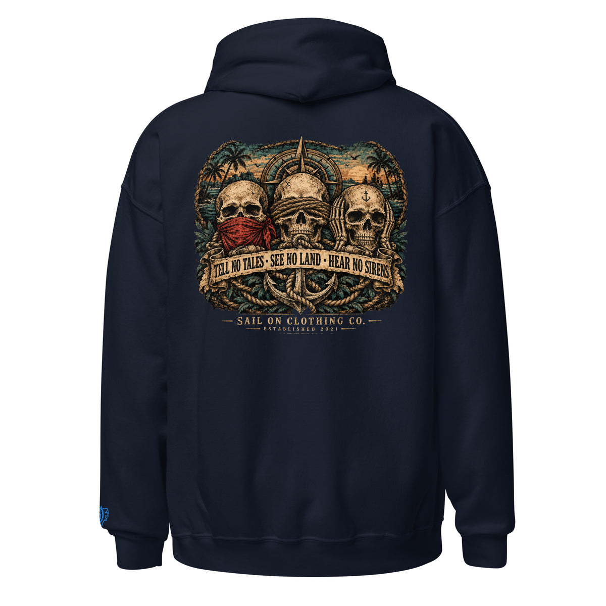 Tri Skulls Hoodie - Navy - back