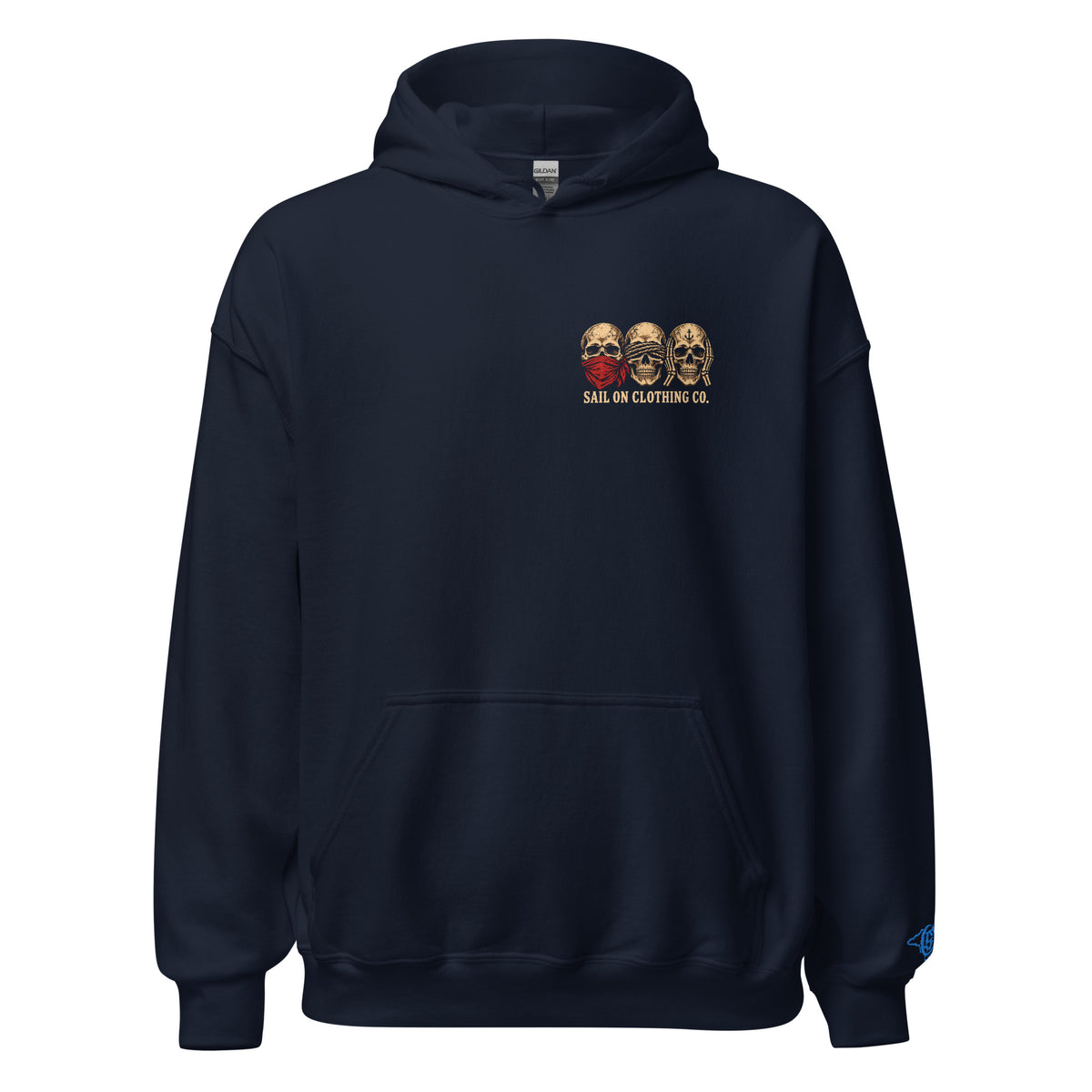 Tri Skulls Hoodie - Navy - front