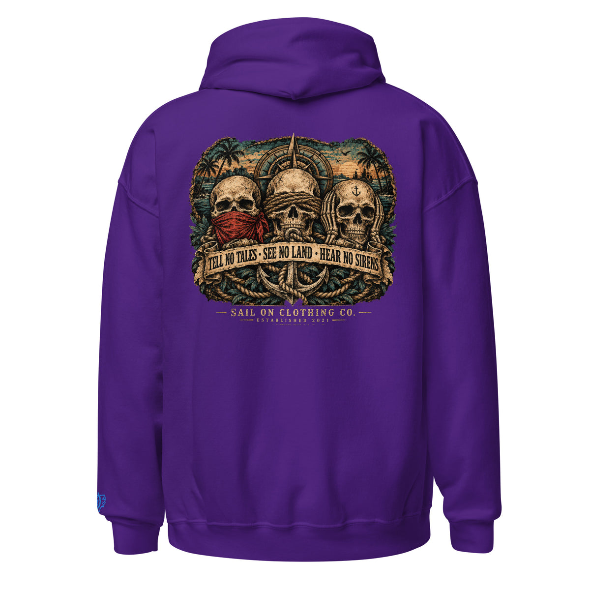 Tri Skulls Hoodie - Purple - back