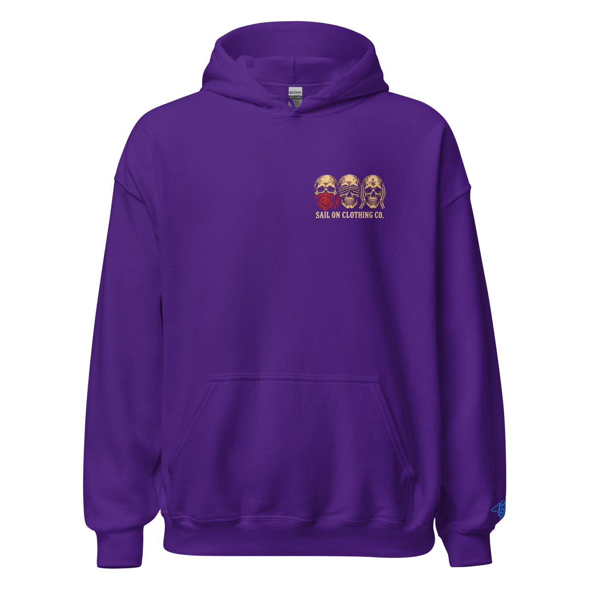 Tri Skulls Hoodie - Purple - front