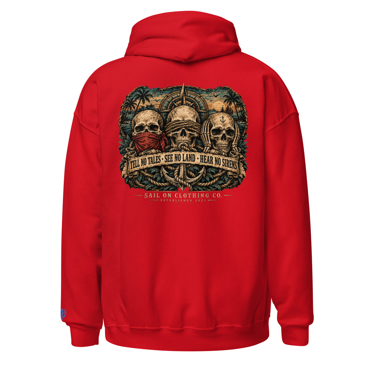 Tri Skulls Hoodie - Red - back