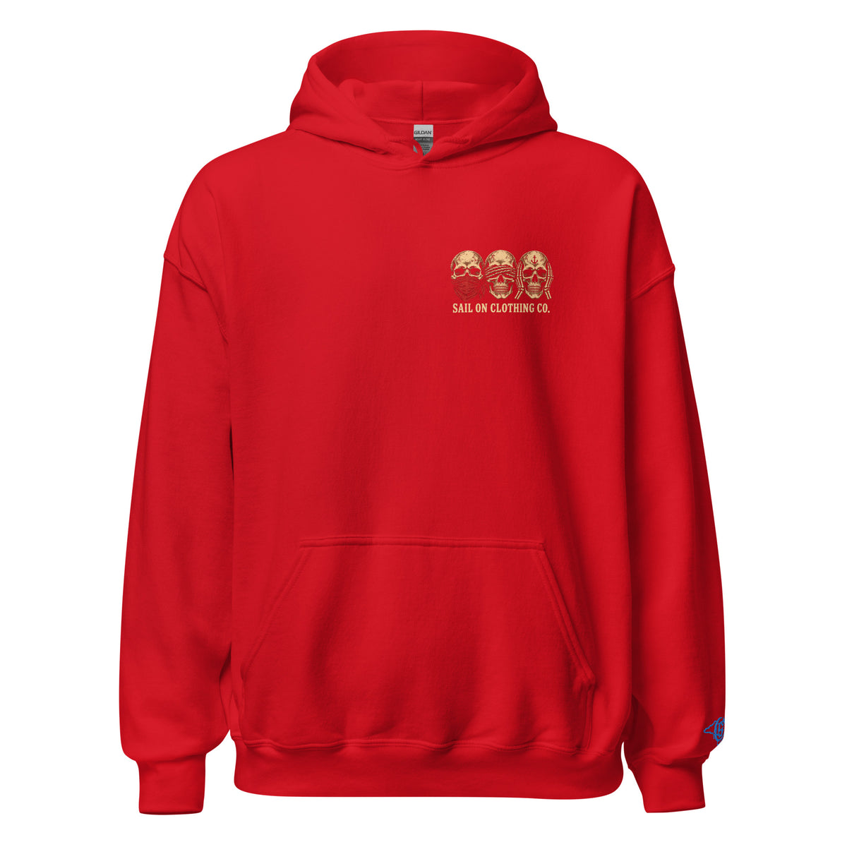 Tri Skulls Hoodie - Red - front