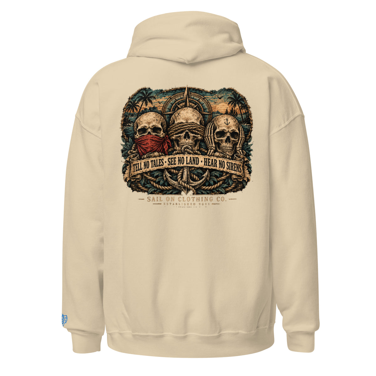 Tri Skulls Hoodie - Sand - back
