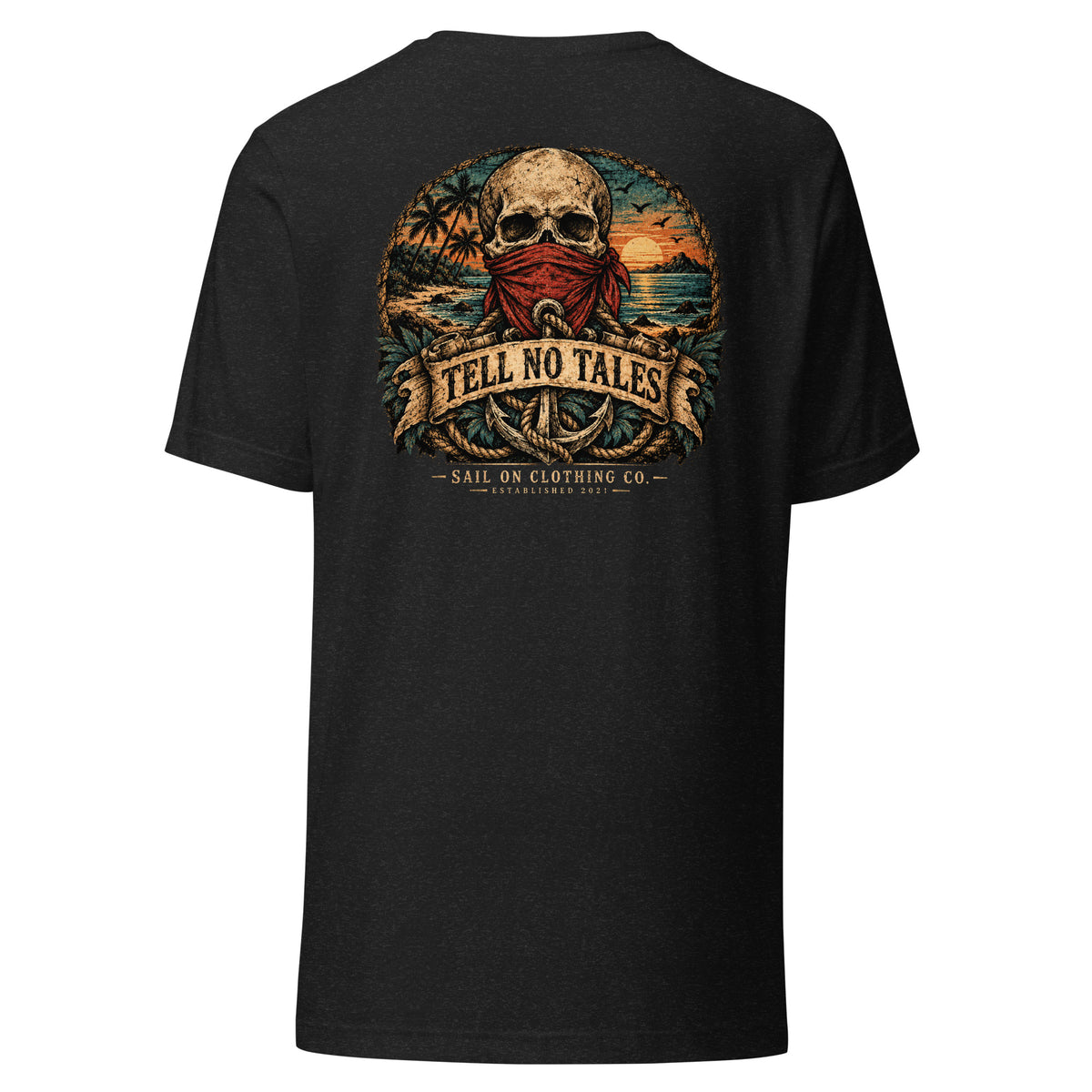 Tell No Tales tee - Black Heather - back