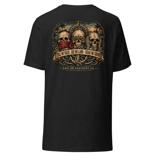 Tri Skulls tee - Black Heather - back