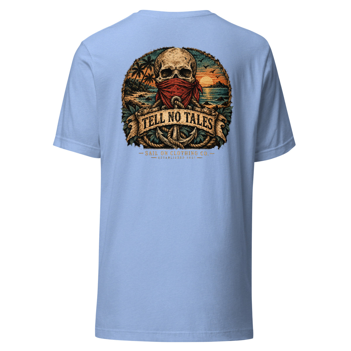 Tell No Tales tee - Heather Carolina Blue - back
