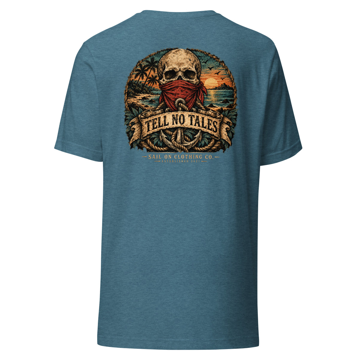 Tell No Tales tee - Heather Deep Teal - back