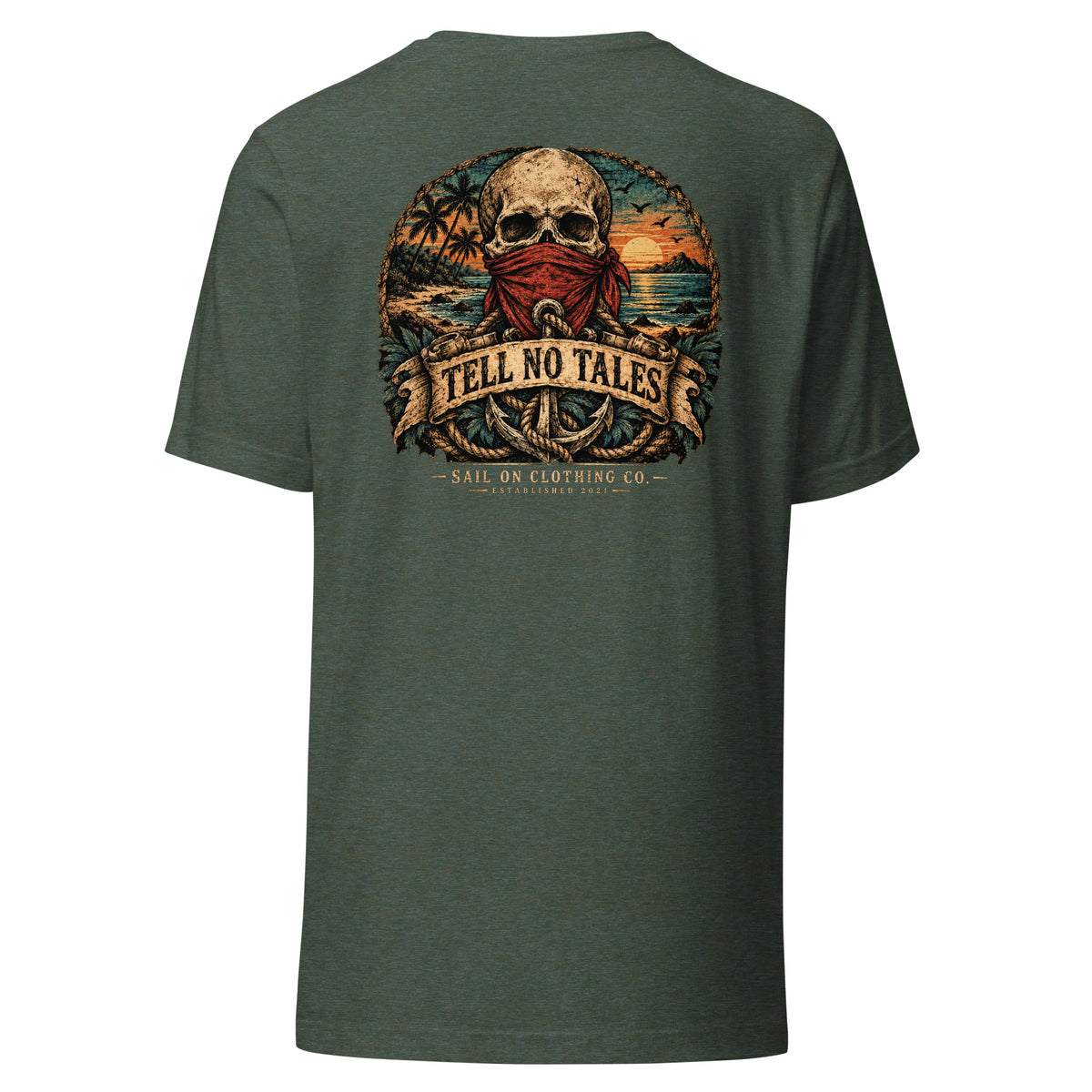 Tell No Tales tee - Heather Forest - back