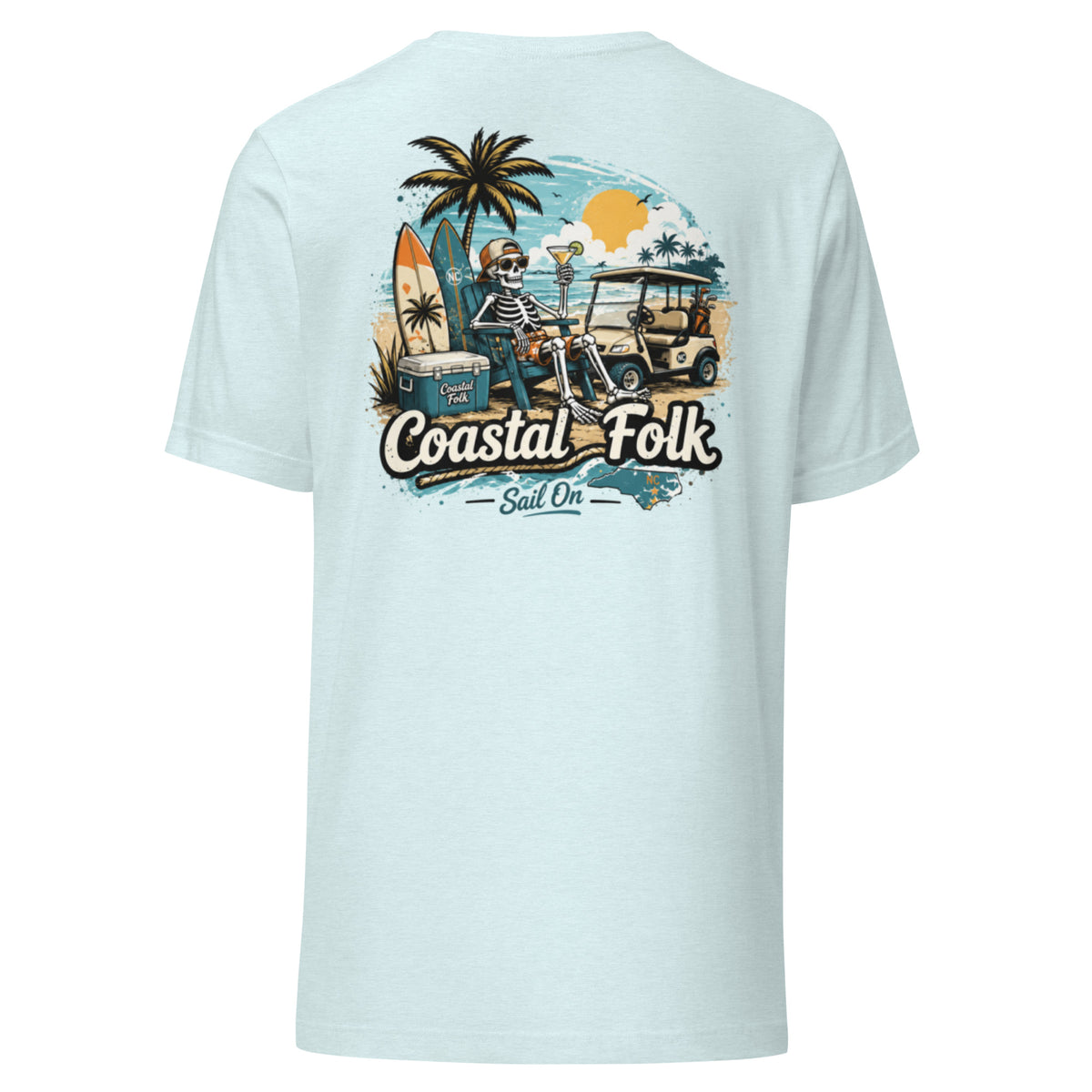 Coastal Folk: Salty & Relaxed T-Shirt in Heather Ice Blue, back view