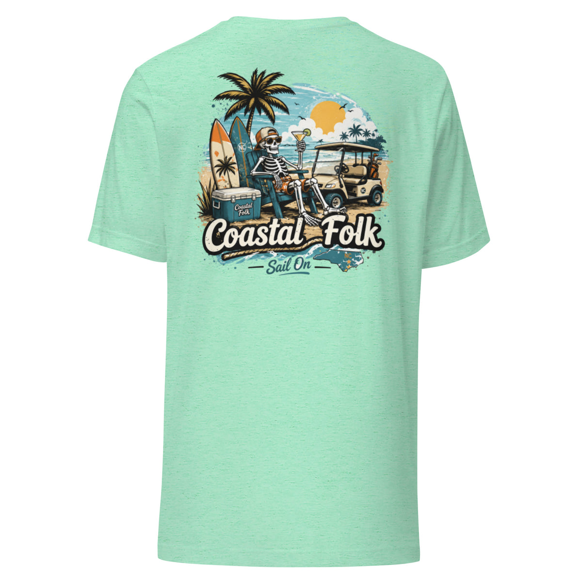 Coastal Folk: Salty & Relaxed T-Shirt in Heather Mint, back view