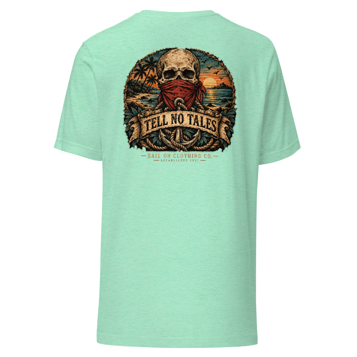 Tell No Tales tee - Heather Mint - back