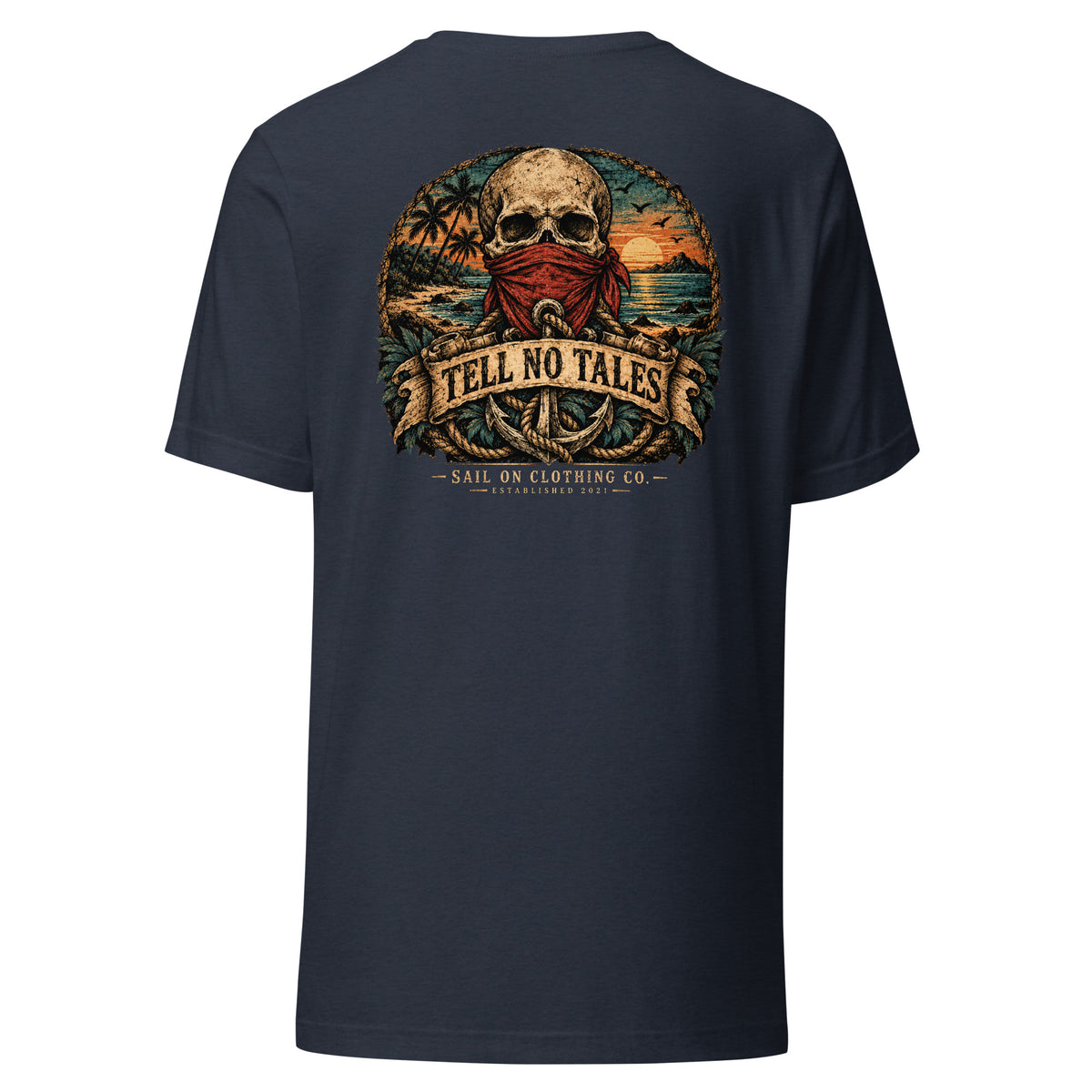 Tell No Tales tee - Heather Navy - back